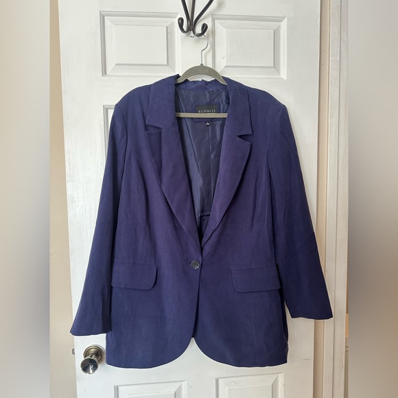 New! Eloquii Long Line One-Button Blazer in Evening Blue - Picture 2 of 5